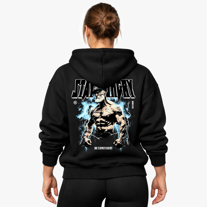 Blijf hongerig Oversized hoodie (achterafdruk).